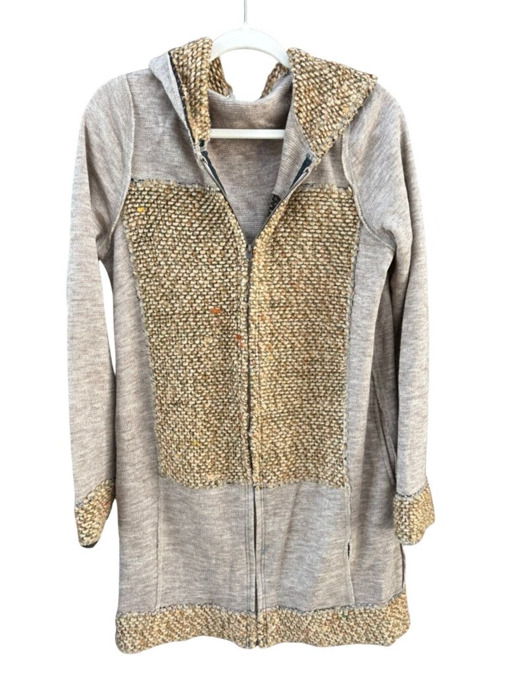 Mystree Mixed Texture Hooded Longline Cardigan Jacket Large - Picture 2 of 9